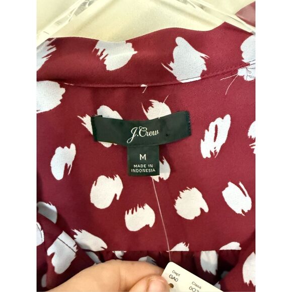 J. Crew | Tie-Neck Button-Up Shirt, Size Medium Brushstroke Print Maroon NWT - Picture 3 of 5